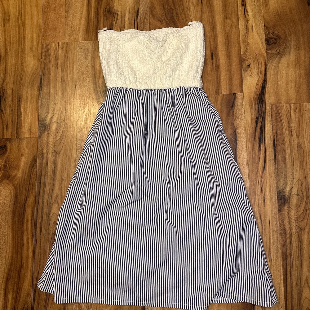 Judith March Strapless Lace & Stripe Midi Dress w/ Pockets Size S Made USA